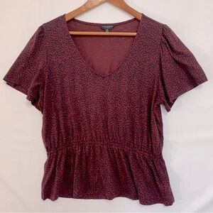 LUCKY BRAND Burgundy Cheetah Print Peplum Top Size Large